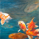 Malerei: Koi Karpfen im Teich.